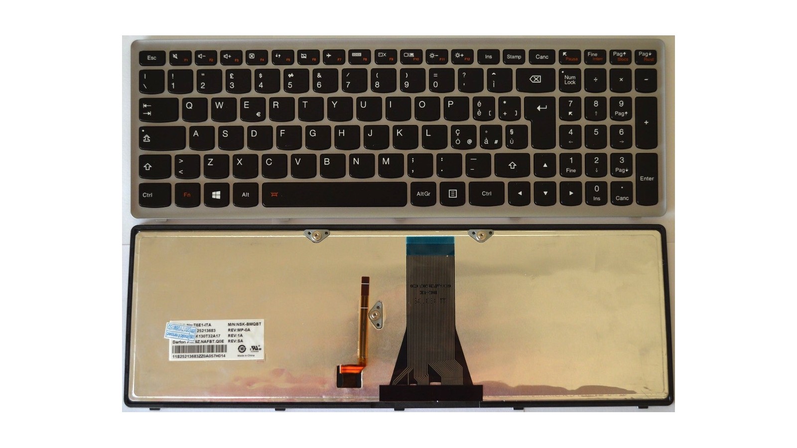 Tastiera italiana compatibile con Lenovo IdeaPad Z510 Retroilluminata Corinice Silver