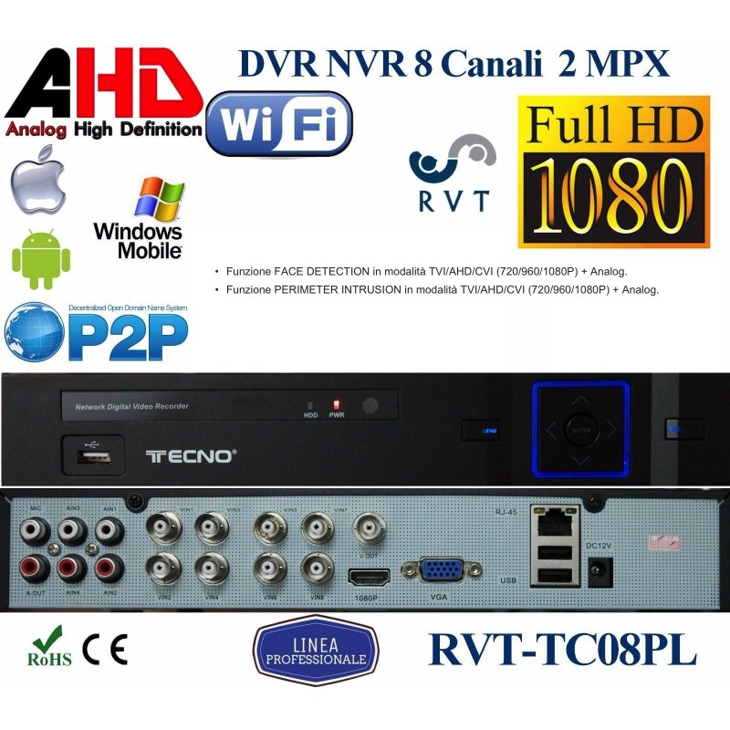 DVR 8 CANALI 5in1 AHD CVI TVI CVBS IP FULL HD 1080P P2P CLOUD HDMI DVR 8 CANALI 5in1 AHD CVI TVI CVBS IP FULL HD 1080P P2P CLOUD HDMI