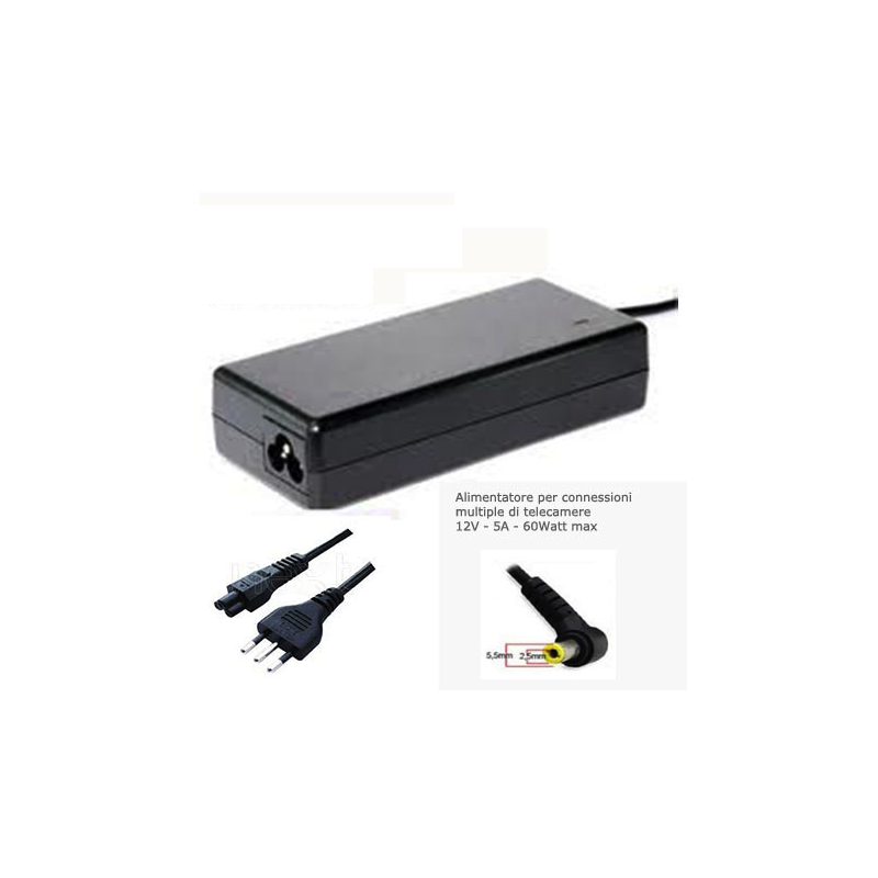 Alimentatore per telecamera monitor 12V - 5A connettore 5,5 * 2,5 Alimentatore per telecamera monitor 12V - 5A connettore 5,5 * 2,5