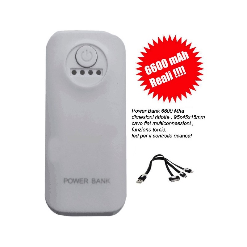 Power bank 6600mAh universale per smartphone e tablet bianco Power bank 6600mAh universale per smartphone e tablet bianco