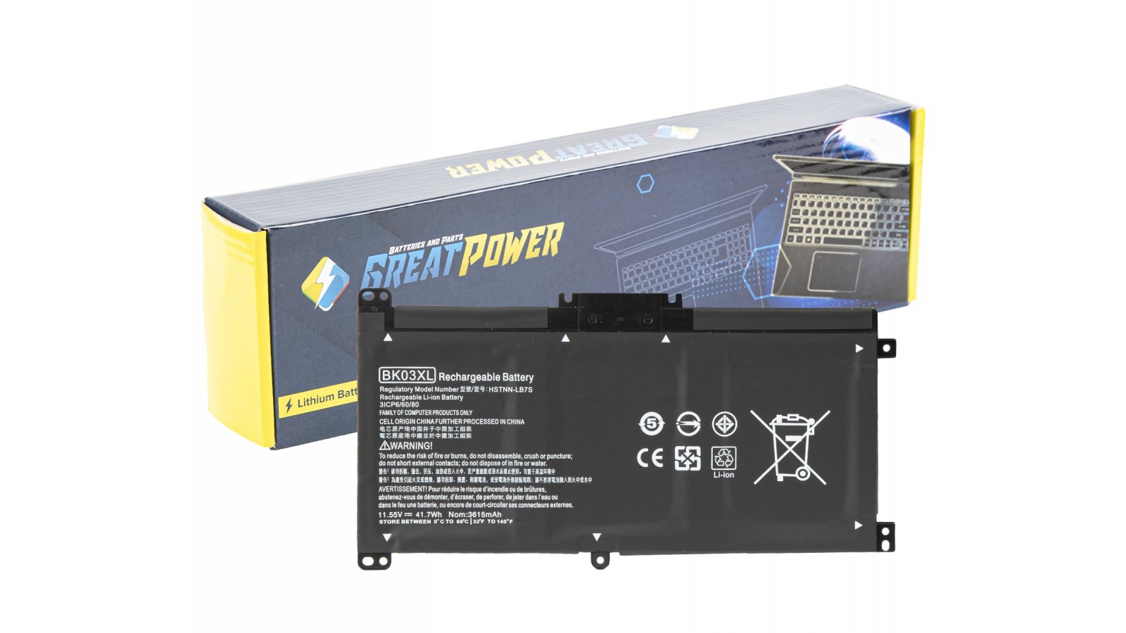Batteria 41.7Wh compatibile con HP BK03XL HSTNN-LB7S HSTNN-UB7G TPN-W125 916366-421 916366-541