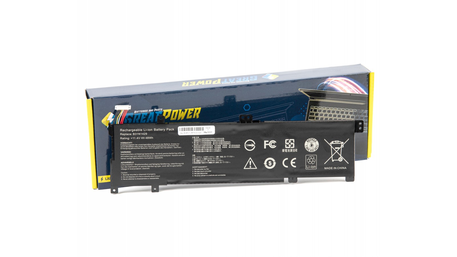 Batteria 11,4V 48Wh compatibile con ASUS B31N1429 A501L K501LX K501LB [4210mAh]