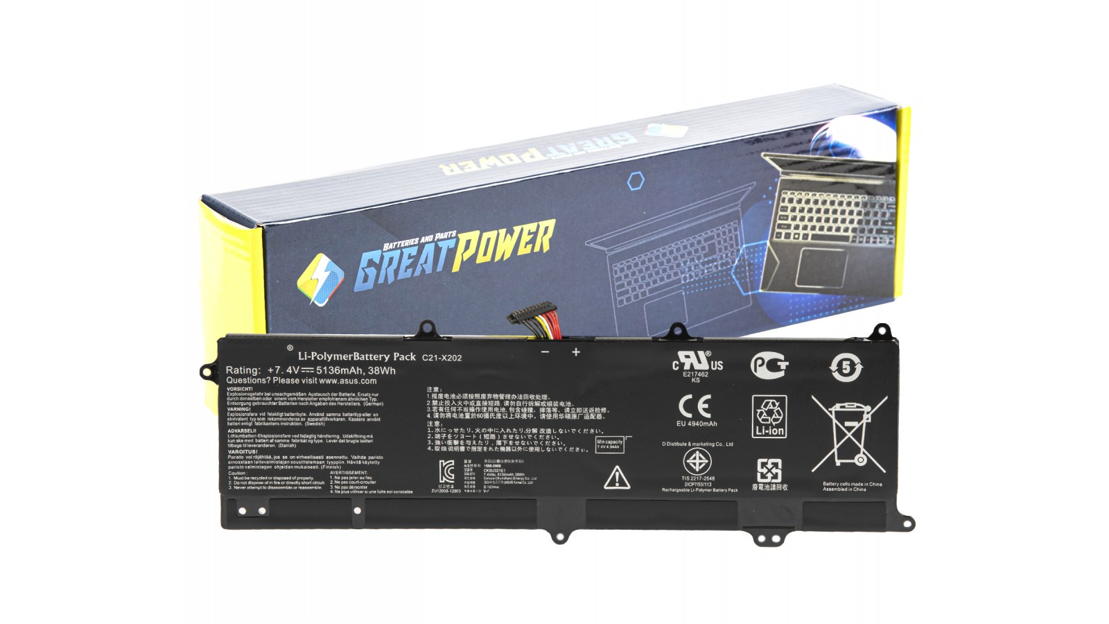 Batteria 5136mAh per ASUS VIVOBOOK C21-X202 S200 S200E X201E X201E X202 X202E
