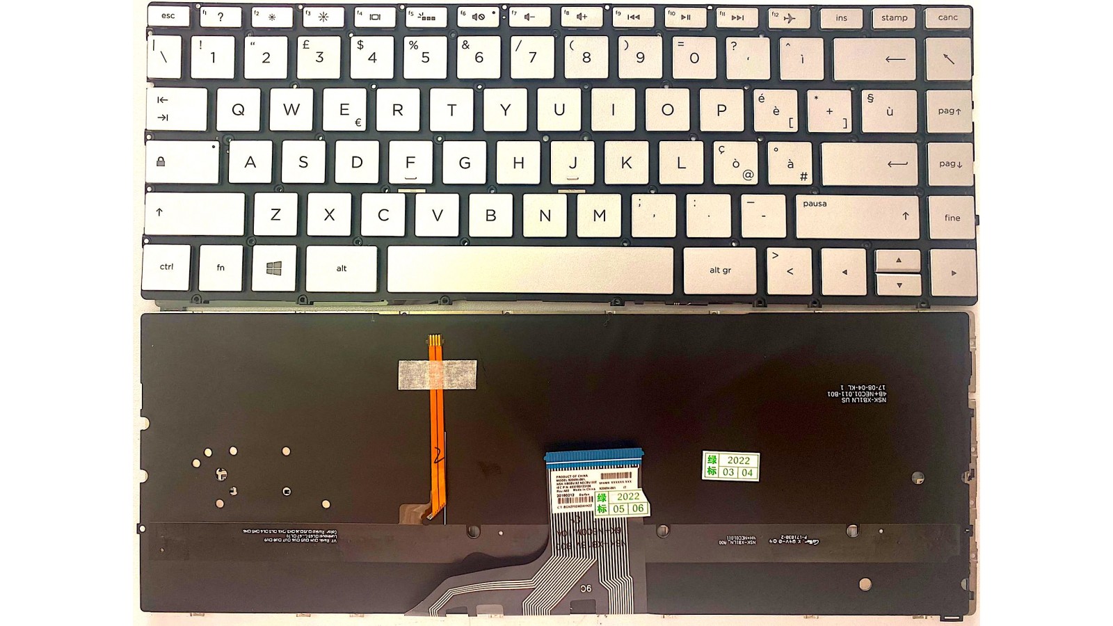 Tastiera italiana per HP Spectre x360 HP 13-AC 13-W 13-AP 13-AE RETROILLUMINATA SILVER
