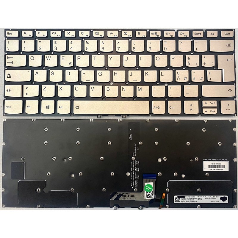 Tastiera italiana RETROILLUMINATA per Lenovo Yoga C930-13IKB Yoga 7 Pro-13IKB Silver Tastiera italiana RETROILLUMINATA per Lenovo Yoga C930-13IKB Yoga 7 Pro-13IKB Silver