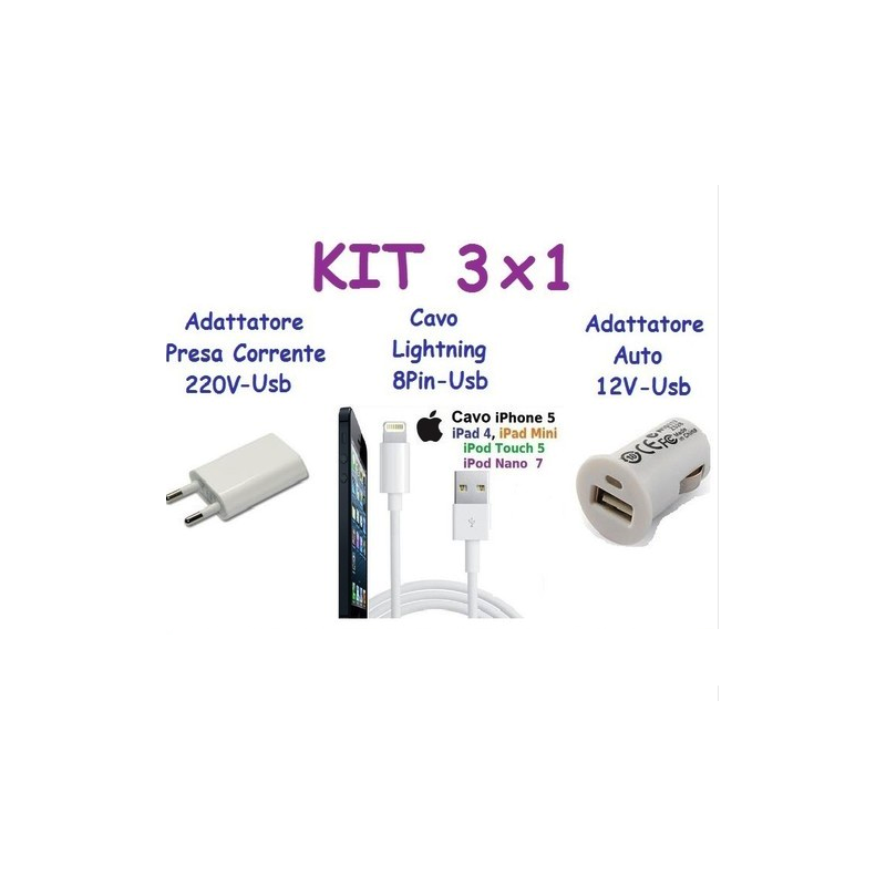 Kit caricabatterie casa e auto completo Cavo Lightning dati per iPhone 5C Kit caricabatterie casa e auto completo Cavo Lightning dati per iPhone 5C