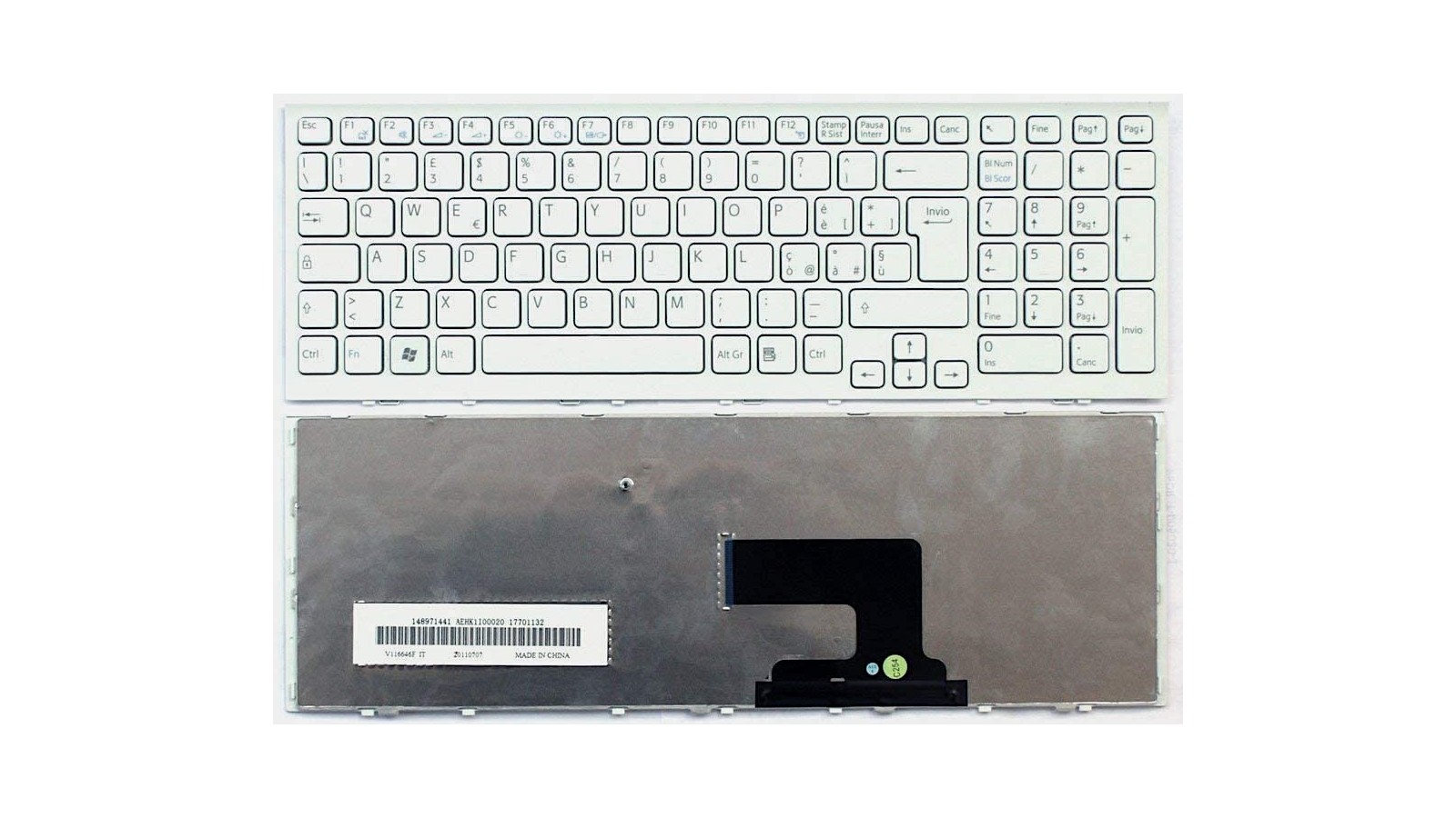 Tastiera italiana bianca compatibile con Sony Vaio PCG-71911M serie 148971441 completa di frame
