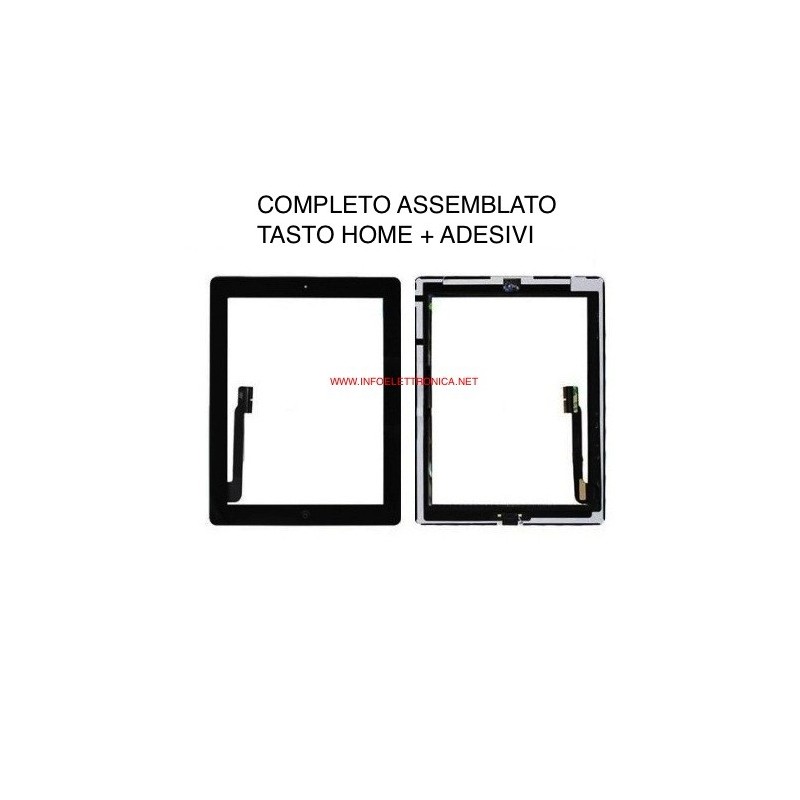 Touch screen vetro Apple iPad 3 Nero completo di adesivi e tasto home Touch screen vetro Apple iPad 3 Nero completo di adesivi e tasto home