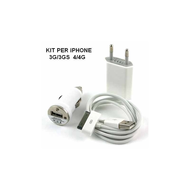 Kit caricabatterie casa e auto completo per iPhone 3G / 3GS / 4 / 4G / 4S Kit caricabatterie casa e auto completo per iPhone 3G / 3GS / 4 / 4G / 4S