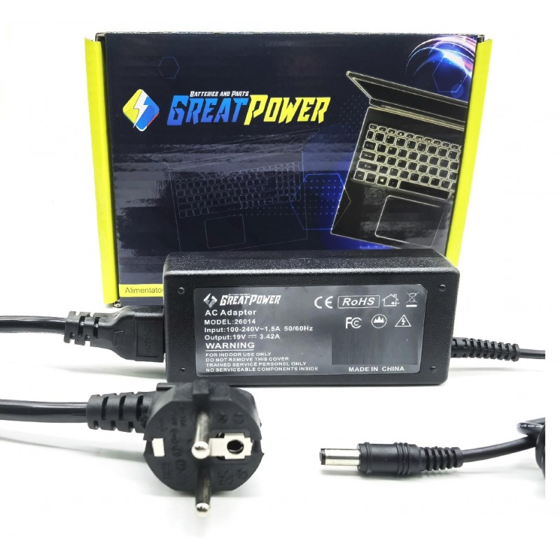 Alimentatore caricabatteria compatibile con Acer 19V - 65W- 3,42 Ampere - 5,5*2,5mm per Acer Travelmate - Asus- Hp Compaq - Dell Alimentatore caricabatteria compatibile con Acer 19V - 65W- 3,42 Ampere - 5,5*2,5mm per Acer Travelmate - Asus- Hp Compaq - Dell